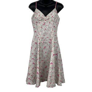 Bebe White Pink Rose Silk Dress Size Small S Shift Romantic Sleeveless EUC
